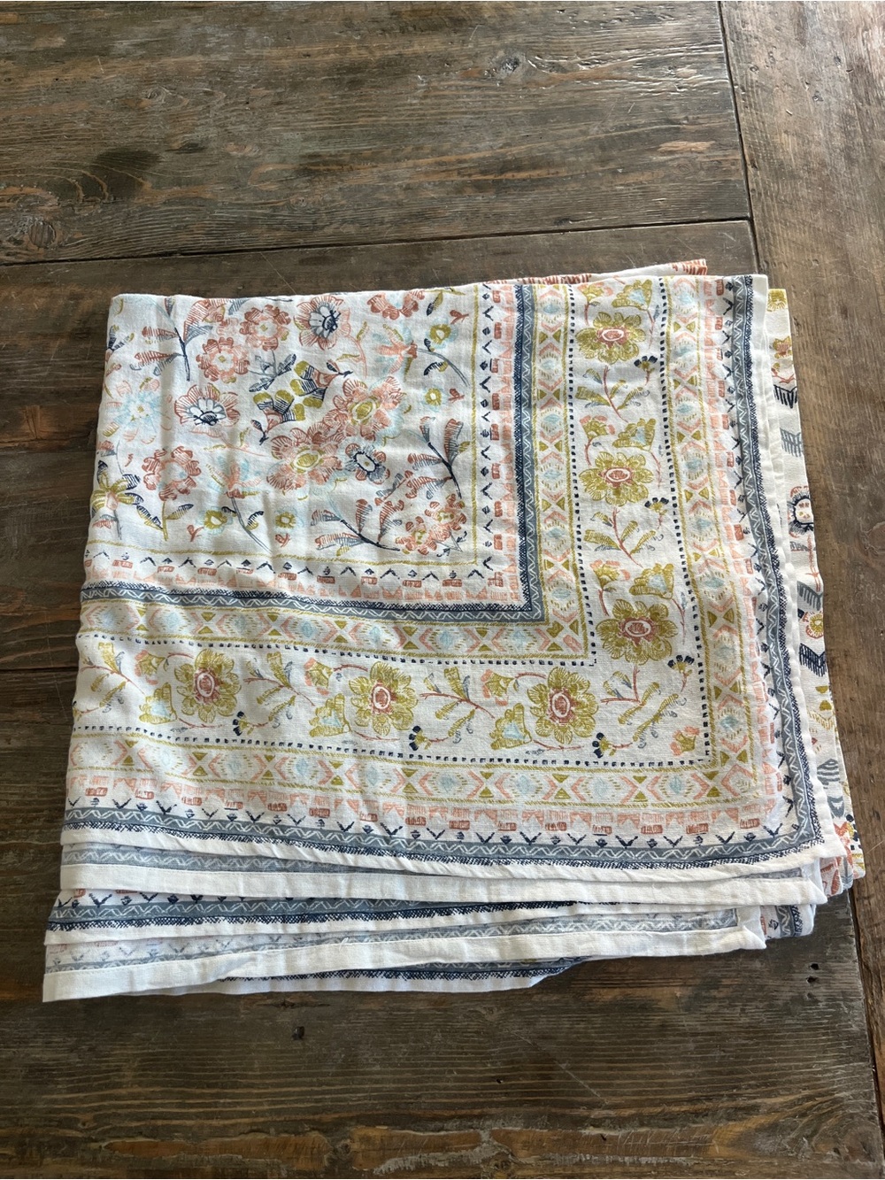 Urban Outfitters Floral Cotton Table Cloth in White with Peach & Sage Accents